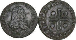 Carlo Emanuele III (1730-1773). Monetazione per la Sardegna. Mezzo cagliarese vecchio I tipo 1736, Torino. MIR (Savoia) 971; Sim. 58; Biaggi 835. CU. ...