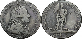 Vittorio Amedeo III (1773-1796). 5 soldi 1794, Torino. MIR (Savoia) 994a; Sim. 16; Biaggi 855. CU. 5.35 g. 25.00 mm. qBB.