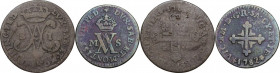 Vittorio Amedeo III (1773-1796). Lotto di due monete: soldo 1789 (?) e mezzo soldo 1782, cifra 2 ribattutasu 1, Torino. MIR (Savoia) 996l, 997c; Sim. ...