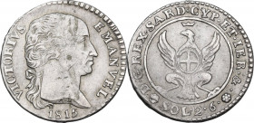 Vittorio Emanuele I (1802-1821). 2,6 soldi 1815, Torino. MIR (Savoia) 1023b; Pag. 18. MI. 2.76 g. 20.00 mm. R. BB.