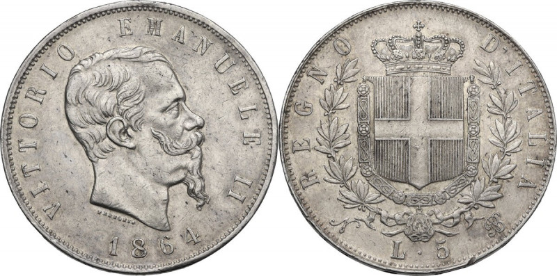 Vittorio Emanuele II, Re d'Italia (1861-1878). 5 lire 1864 Napoli. Pag. 485; Mon...