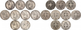 Vittorio Emanuele II, Re d'Italia (1861-1878). Lotto di nove (9) monete da 5 lire: 1869 M, 1871 M, 1872 M, 1873 M, 1874 M, 1875 M, 1876 R, 1877 R e 18...