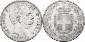 Umberto I (1878-1900). 5 lire 1879. Pag. 590; Mont. 33. AG. 37.00 mm. Bel BB.
