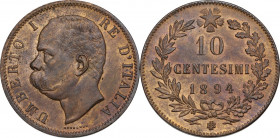Umberto I (1878-1900). 10 centesimi 1894 Birmingham. Pag. 616; Mont. 64. CU. 30.00 mm. Minimi segnetti qFDC.