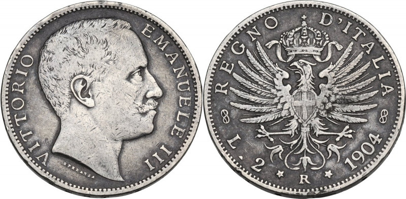 Vittorio Emanuele III (1900-1943). 2 lire 1904. Pag. 728; Mont. 143. AG. 27.00 m...