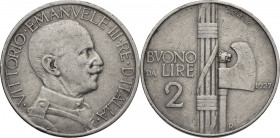 Vittorio Emanuele III (1900-1943). Buono da 2 lire 1927. Pag. 745; Mont. 165. NI. 29.00 mm. RR. qBB.