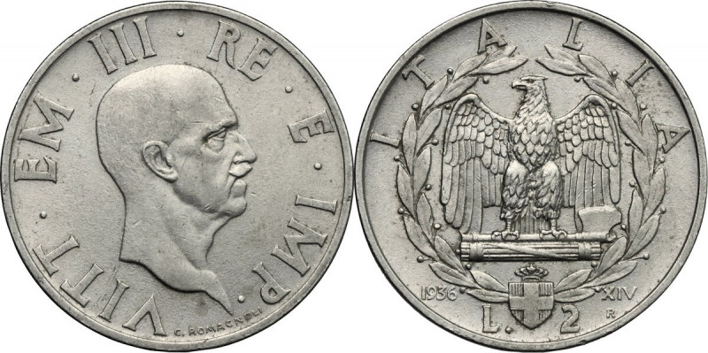 Vittorio Emanuele III (1900-1943). 2 lire 1936. Pag. 754; Mont. 175. NI. 29.00 m...