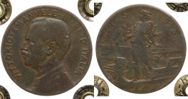 Vittorio Emanuele III (1900-1943). 5 centesimi 1913, senza punto. Pag. 895; Mont. 364. CU. 25.00 mm. RR. Perizia Ranieri MB.