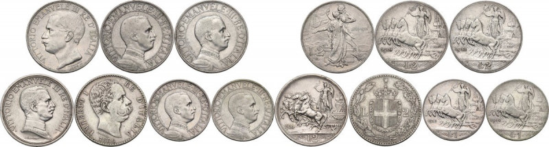 Vittorio Emanuele III (1900-1943). Lotto di sette (7) monete: 2 lire 1886 (Umber...