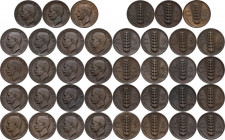Vittorio Emanuele III (1900-1943). Serie completa di diciannove (19) monete da 5 centesimi spiga 1919-1937. CU.