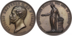 Vittorio Emanuele II (1820-1878). Medaglia 1861 per l'Esposizione Italiana in Firenze. Fava 78; Camozzi-Vertova 1138; Martini 2864. AE. 55.50 mm. Opus...