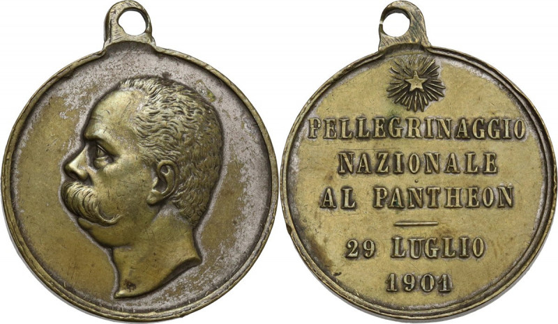 Umberto I (1878-1900). Regnante Vittorio Emanuele III. Medaglia per il Pellegrin...