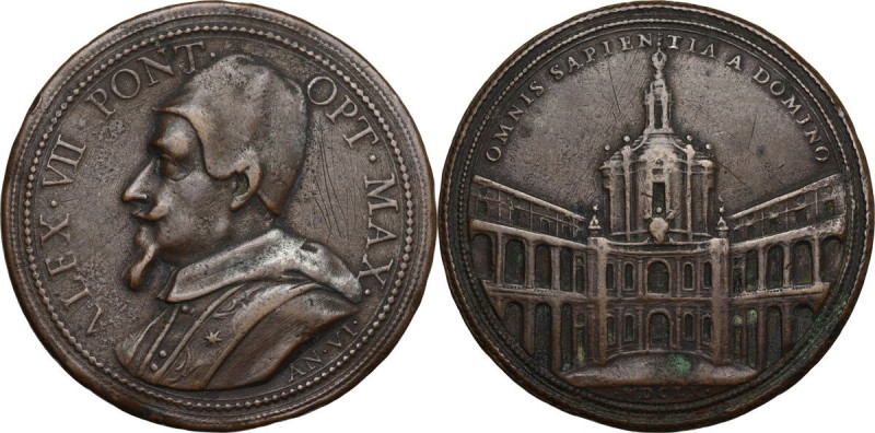 Alessandro VII (1655-1667), Fabio Chigi. Medaglia annuale, A. VI. D/ Busto a sin...