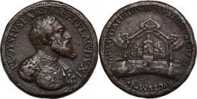 Pier Luigi Farnese (1545-1547). Medaglia, c. 1547. D/ P LOYSIVS FAR PAR ET PLAC DVX I. Busto barbuto a destra, indossa corazza e mantello; sotto, Δ. R...