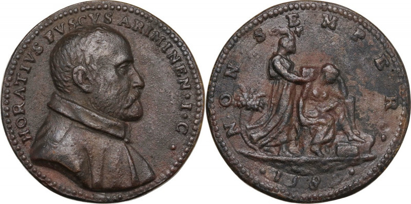 Orazio Foschi. Medaglia 1589. D/ HORATIVS FVSCVS ARIMINEN • I • C •. Busto barbu...