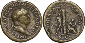Vespasiano (69-79). Medaglia al tipo del Sesterzio "Iudaea Capta", XVI-XVII sec. D/ IMP CAES VESPAS AVG PM TR P P P COS III. Testa laureata a destra. ...