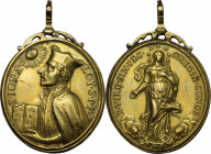 Sant'Ignazio di Loyola (1491-1556), Fondatore dei Gesuiti. Medaglia devozionale, XVIII sec. D/ S. IGNA LOY S I F. Sant'Ignazio di Loyola a sinistra co...