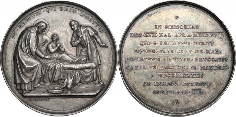 San Filippo Neri (1515-1595). Medaglia 1883, per il 3° centenario del Miracolo d...