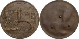 Medaglia unifacie o prova di medaglia, con la raffigurazione del porto di Rodi. AE. 54.00 mm. SPL.