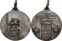 Medaglia per La Fiera Esposizione al Littoriale di Bologna (1931). Cas. IX-39. AE argentato. 32.50 mm. Appiccagnolo. SPL.