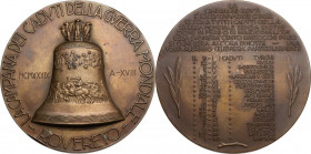 Medaglia 1939, A. XVIII, Campana ai caduti della Guerra Mondiale. Casolari XVIII-53. AE. 70.00 mm. Opus: Lorioli. Due colpetti al ciglio. SPL+.