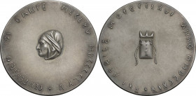 Dante Alighieri (1265-1321). Medaglia per il VII centenario della nascita di Dante e i 2719 anni dalla Fondazione di Roma. AR. 50.30 mm. Opus: Manzù. ...