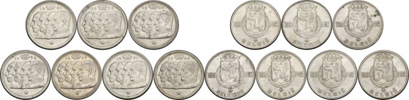 Belgium. Lot of seven (7) coins: 100 francs 1848 (Belgie) (2), 1949 (Belgie), 19...