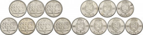 Belgium. Lot of seven (7) coins: 100 francs 1848 (Belgie) (2), 1949 (Belgie), 1950 (Belgique) (2), 1951 (Belgie) (2). AR.