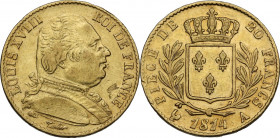 France. Louis XVIII (1814-1824). 20 Francs 1814 A, Paris mint. Fried. 525; Gad. 1026. AV. 21.00 mm. VF.