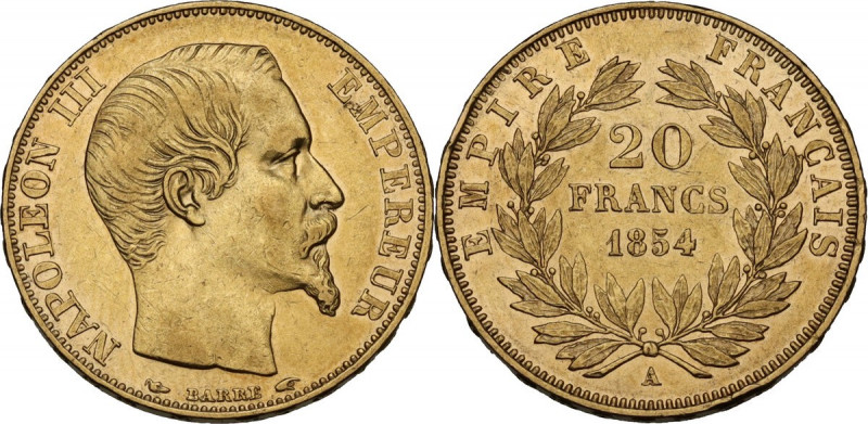 France. Napoleon III (1852-1870). 20 Francs 1854 A, Paris mint. Fried. 574; Gad....