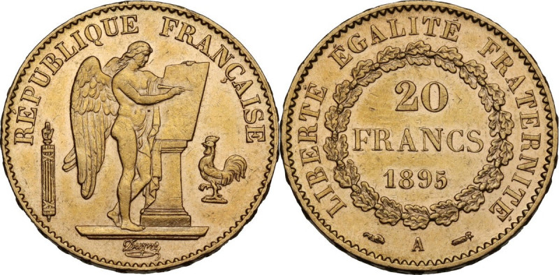 France. Third republic (1870-1940). 20 Francs 1895 A, Paris mint. Gad. 1063; Fri...