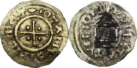 Germany. Lotharingia. Lotarius I (840-855). Denier, Dorestad, Frisian imitation (?). MEC 1, 819; Dep. 419. AR. 1.65 g. 23.00 mm. R. Large flan. Gilded...