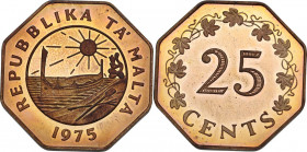Malta. Republic. 25 Cents 1975. KM 29a. AE. 10.55 g. 30.00 mm. PF.