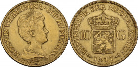 Netherlands. Willhelmina (1890-1948). 10 Gulden 1917. Fried. 349; KM 149. AV. 22.50 mm. EF+.