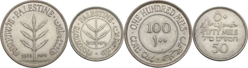 Palestine. British Administration. Lot of two (2) coins: 100 (MS) and 50 mils (X...