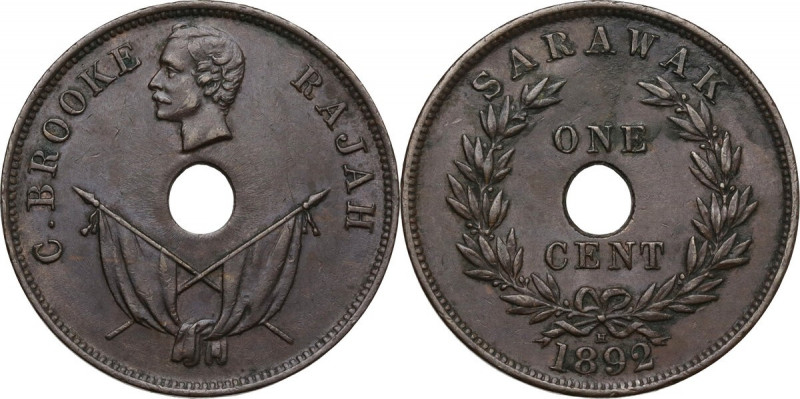 Sarawak. Charles J. Brooke, Rajah (1868-1917). Cent 1892. KM 7. AE. 29.00 mm. VF...