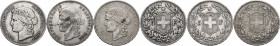 Switzerland. Confederation (1848- ). Lot of three (3) 5 francs: 1888 (RR), 1892, 1907. HMZ 2-1198. AR.