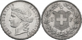 Switzerland. Confederation (1848- ). 5 francs 1907. HMZ 2-1198. AR. 37.00 mm. VF/VF+.