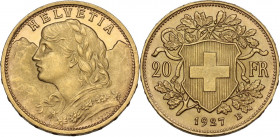Switzerland. Confederation. 20 Francs 1927 B, Bern mint. Fried. 499; HMZ 2-1195y. AV. 21.00 mm. AU/MS.