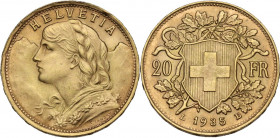 Switzerland. Confederation. 20 Francs 1935 LB, Bern mint. Fried. 499; HMZ 2-1195aa. AV. 21.00 mm. Choice AU.