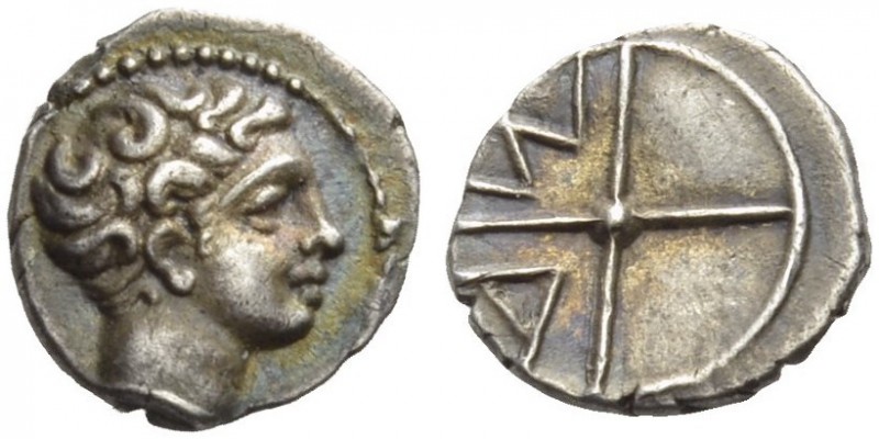 GAUL, Massalia. Circa 380-336 BC. Obol (Silver, 10mm, 0.78 g). Bare head of Apol...