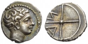 GAUL, Massalia. Circa 380-336 BC. Obol (Silver, 10mm, 0.78 g). Bare head of Apollo to right. Rev. M-A in two quarters of four-spoked wheel. Maurel 333...