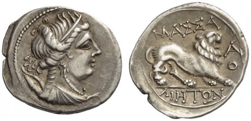 GAUL, Massalia. Circa 150-130 BC. Drachm (Silver, 18mm, 2.69 g 8). Draped and di...