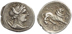 GAUL, Massalia. Circa 150-130 BC. Drachm (Silver, 18mm, 2.69 g 8). Draped and diademed bust of Artemis to right, wearing triple-pendant earring and pe...