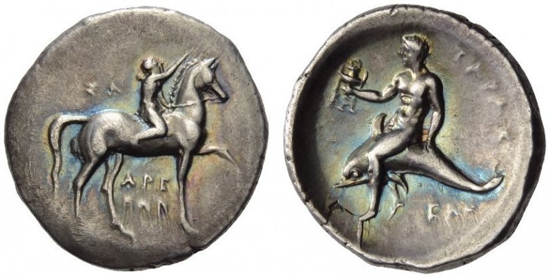 CALABRIA, Tarentum. Circa 280-272 BC. Stater (Silver, 24mm, 7.75 g 6), Sa... and...