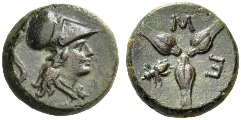 LUCANIA, Metapontum. Circa 300-250 BC. Chalkous (Bronze, 14mm, 2.03 g 11). Head ...