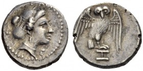 LUCANIA, Velia. Circa 300-280 BC. Diobol (Silver, 10mm, 1.13 g 3). Head of a nymph to right, her hair bound in an elaborate sakkos tied at the top; be...