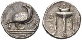BRUTTIUM, Kroton. Circa 425-350 BC. Stater (Silver, 21mm, 7.99 g 1). Eagle, with folded wings and head turned back to left, standing right on architra...