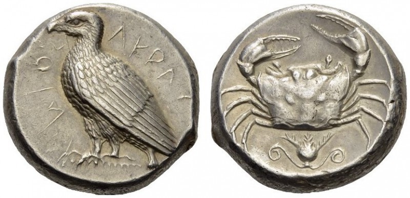SICILY, Akragas. Circa 460-450/46 BC. Tetradrachm (Silver, 23mm, 17.37 g 12). ΑΚ...