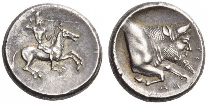 SICILY, Gela. Circa 480/75-475/70 BC. Didrachm (Silver, 19mm, 8.66 g 9). Rider g...